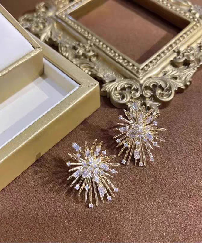 Silver Gold Zircon Earrings Fireworks Sterling Overgild Stud Boho