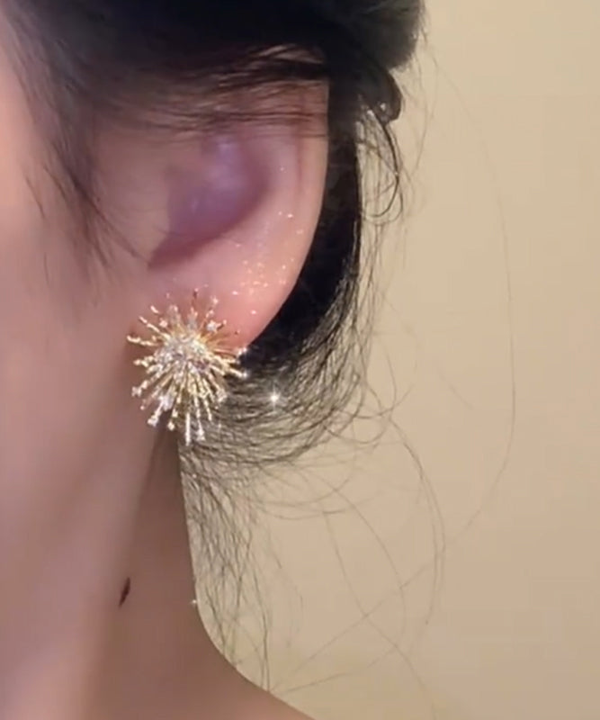 Silver Gold Zircon Earrings Fireworks Sterling Overgild Stud Boho