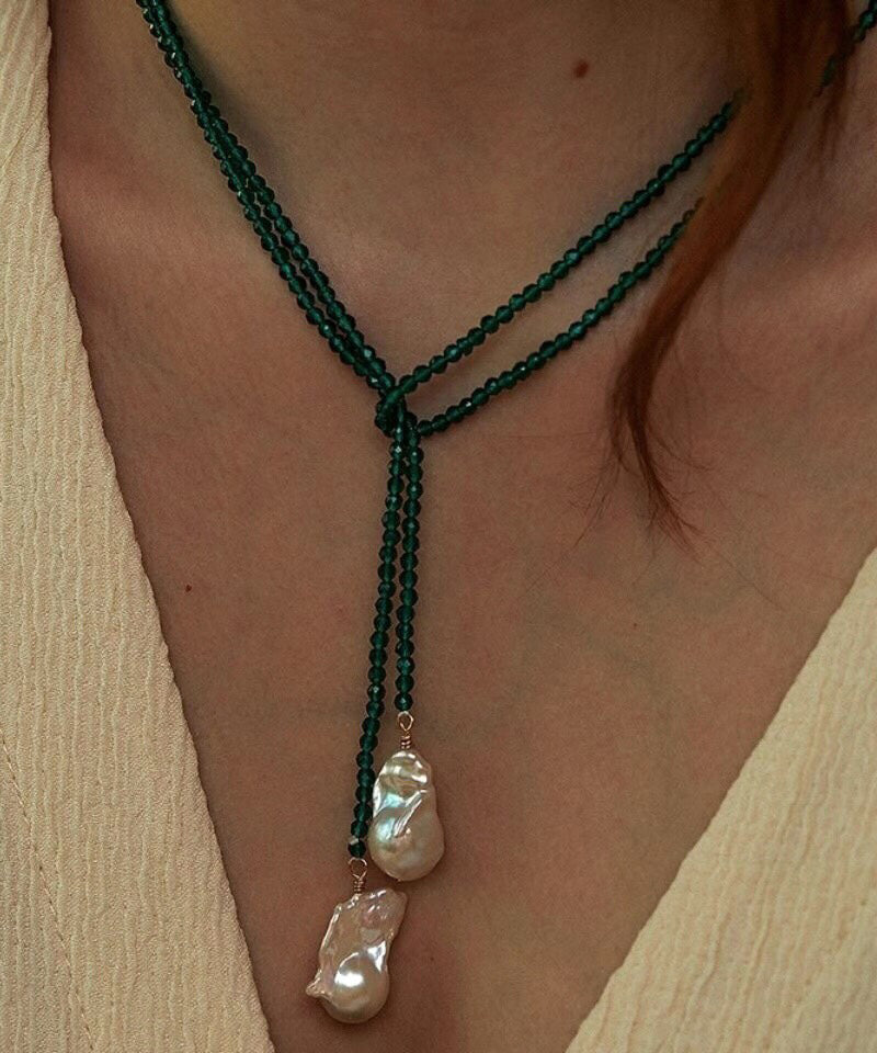 Boho Green Alloy Pearl Beading Pendant Necklace YA053