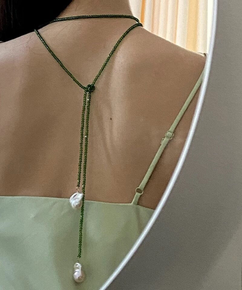 Boho Green Alloy Pearl Beading Pendant Necklace YA053