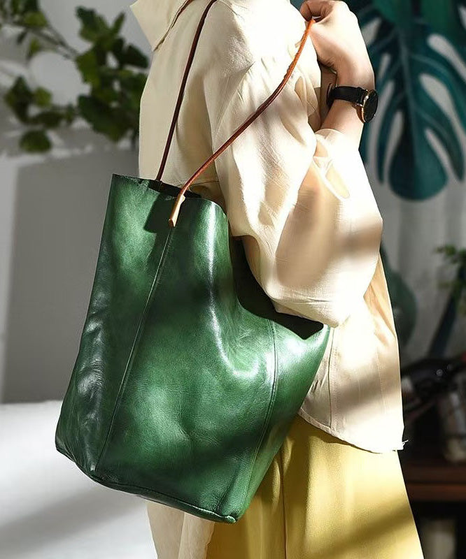Large Bucket Bag Green Leather Capacity Boho