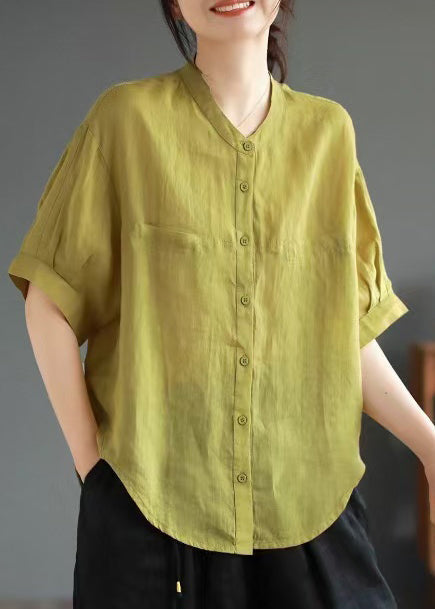Green Oversized Boho Linen Shirt Top Summer