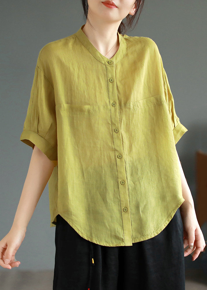 Green Oversized Boho Linen Shirt Top Summer