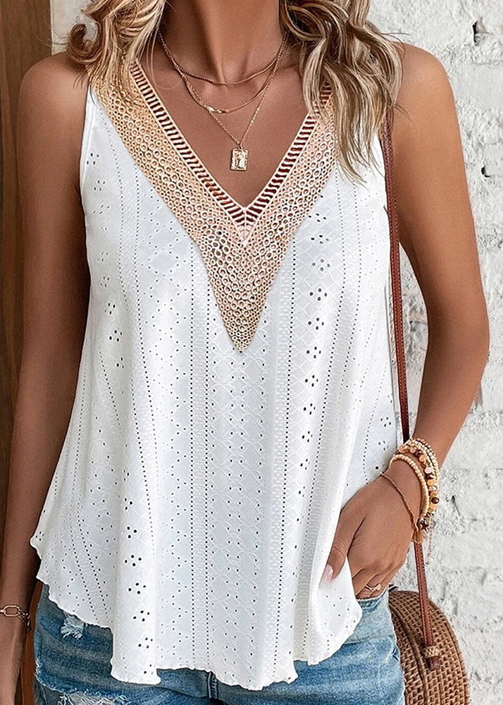 Green Patchwork Summer Boho Out Tanks Hollow