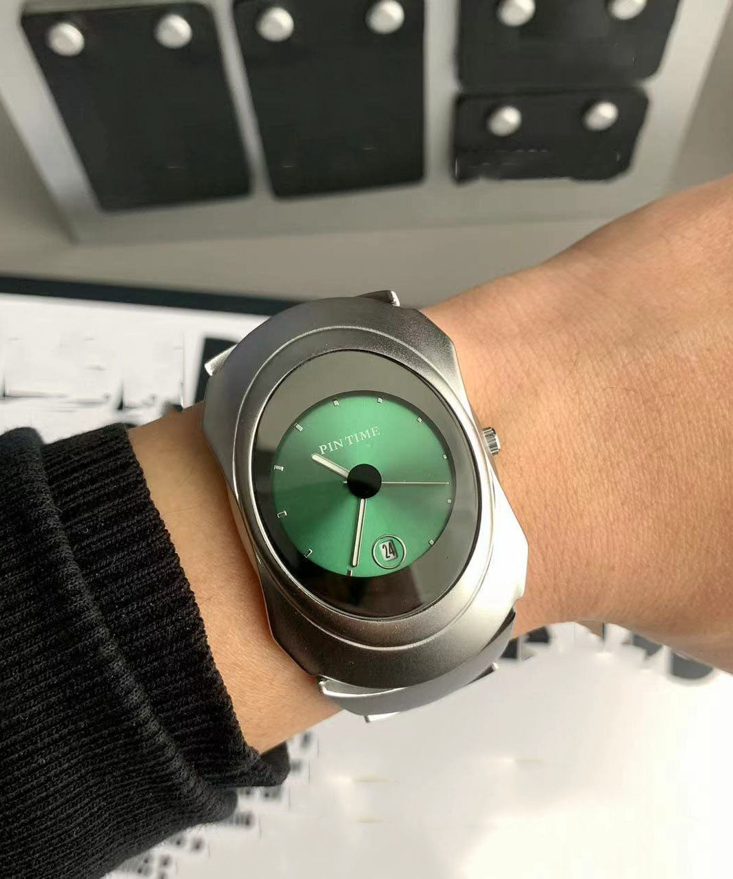 Stainless Quartz Movement Steel Square Watches Boho Green