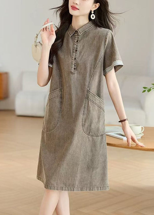 Pan Grey Day Pockets Collar Dresses Boho Peter Denim Summer