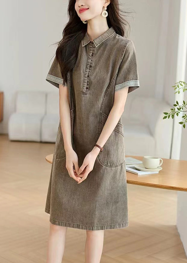 Pockets Collar Peter Pan Day Grey Boho Summer Dresses Denim