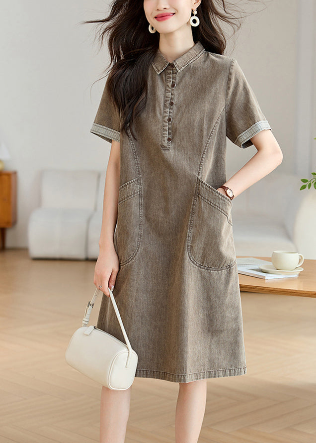 Pockets Collar Peter Pan Day Grey Boho Summer Dresses Denim