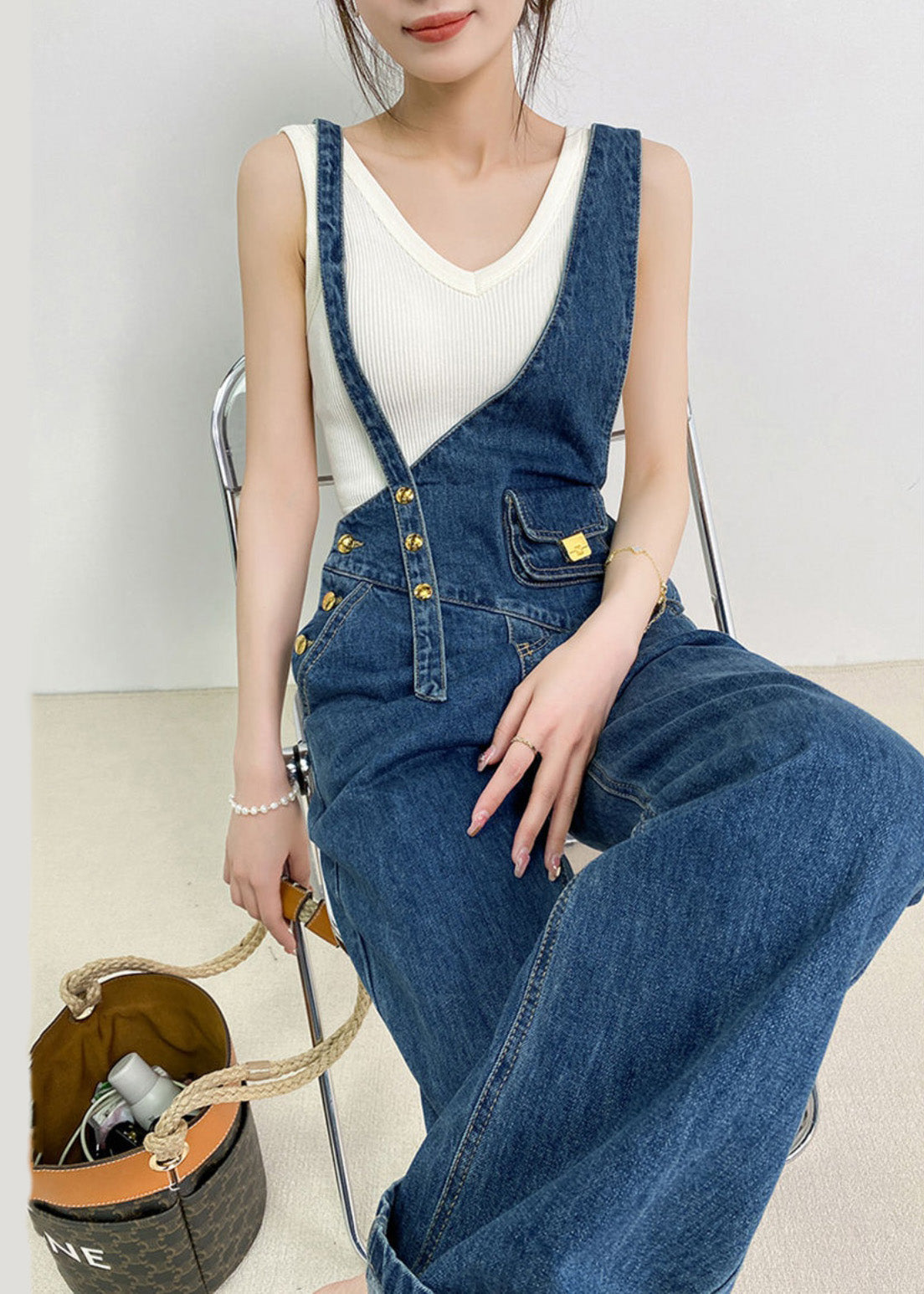 Asymmetrical Navy Jumpsuits Boho Summer Denim Design