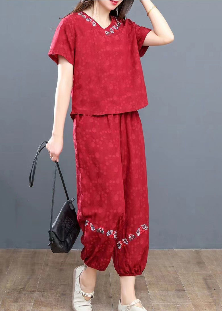 Set Cotton Embroidered Boho Navy Two Pieces Summer