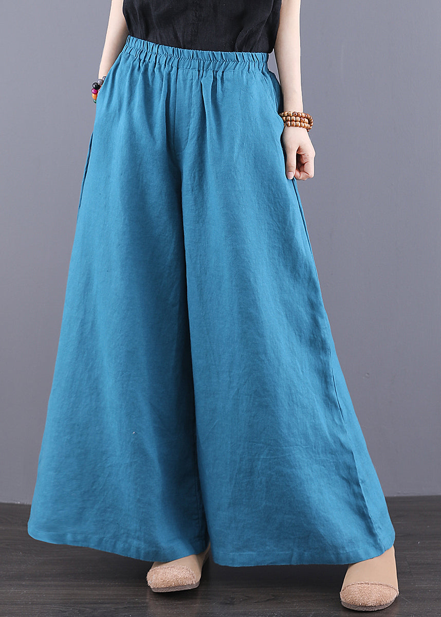 Pants Boho Leg Linen Summer Oversized Wide Blue Peacock