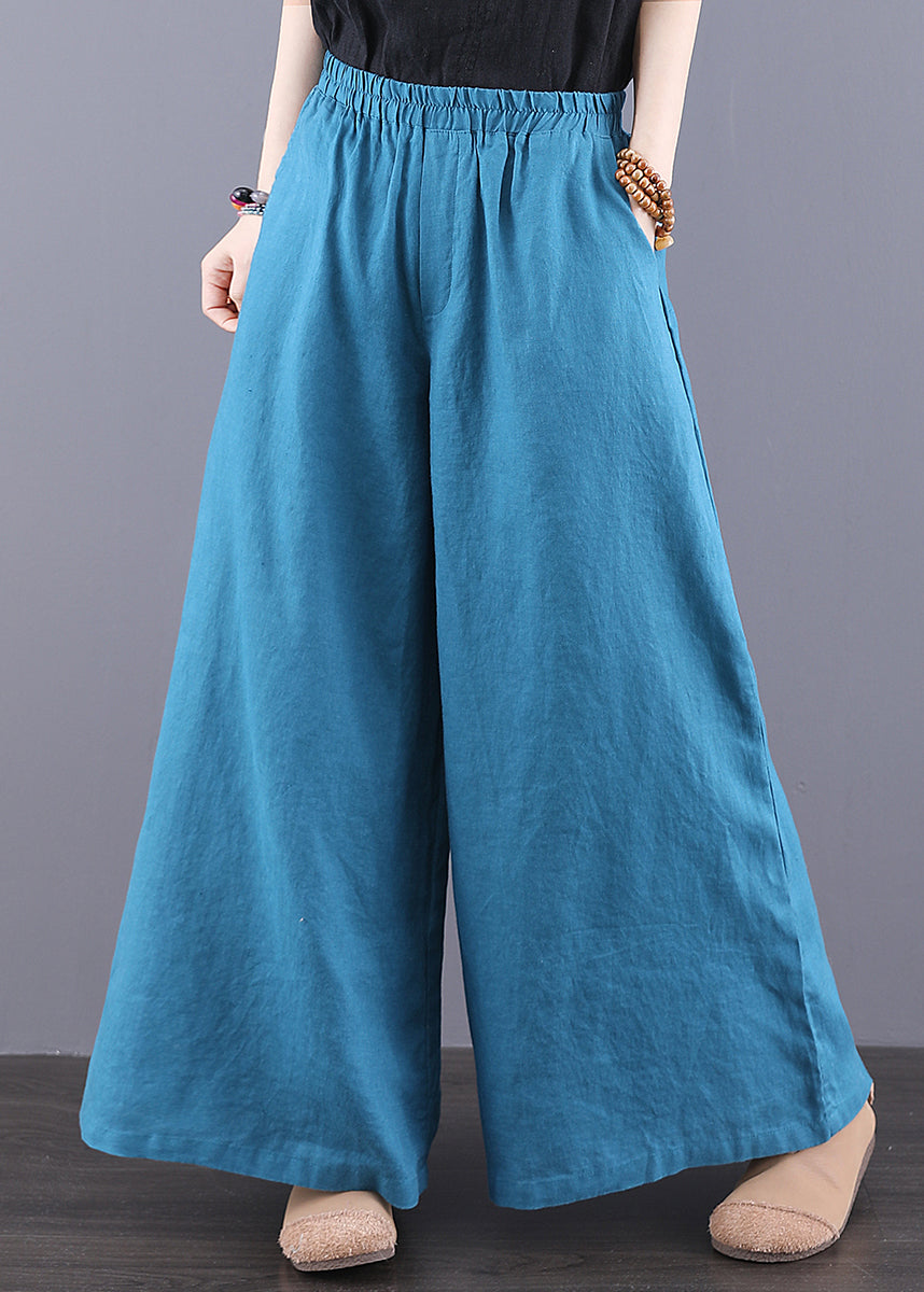 Pants Boho Leg Linen Summer Oversized Wide Blue Peacock