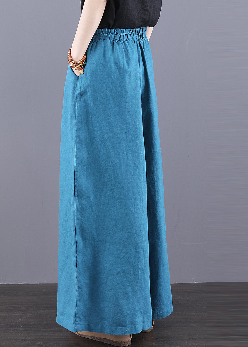 Pants Boho Leg Linen Summer Oversized Wide Blue Peacock