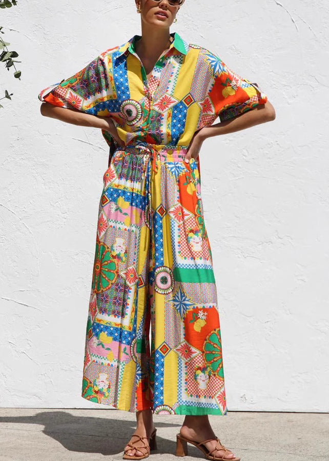 Shirts Two Set Boho Short Maxi Print Piece Sleeve Skirts And