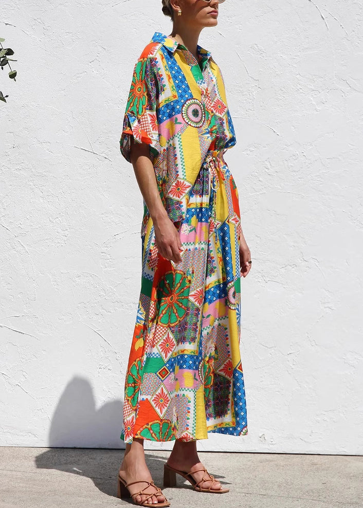 Shirts Two Set Boho Short Maxi Print Piece Sleeve Skirts And