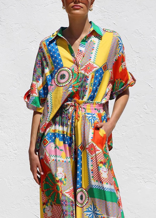 Shirts Two Set Boho Short Maxi Print Piece Sleeve Skirts And