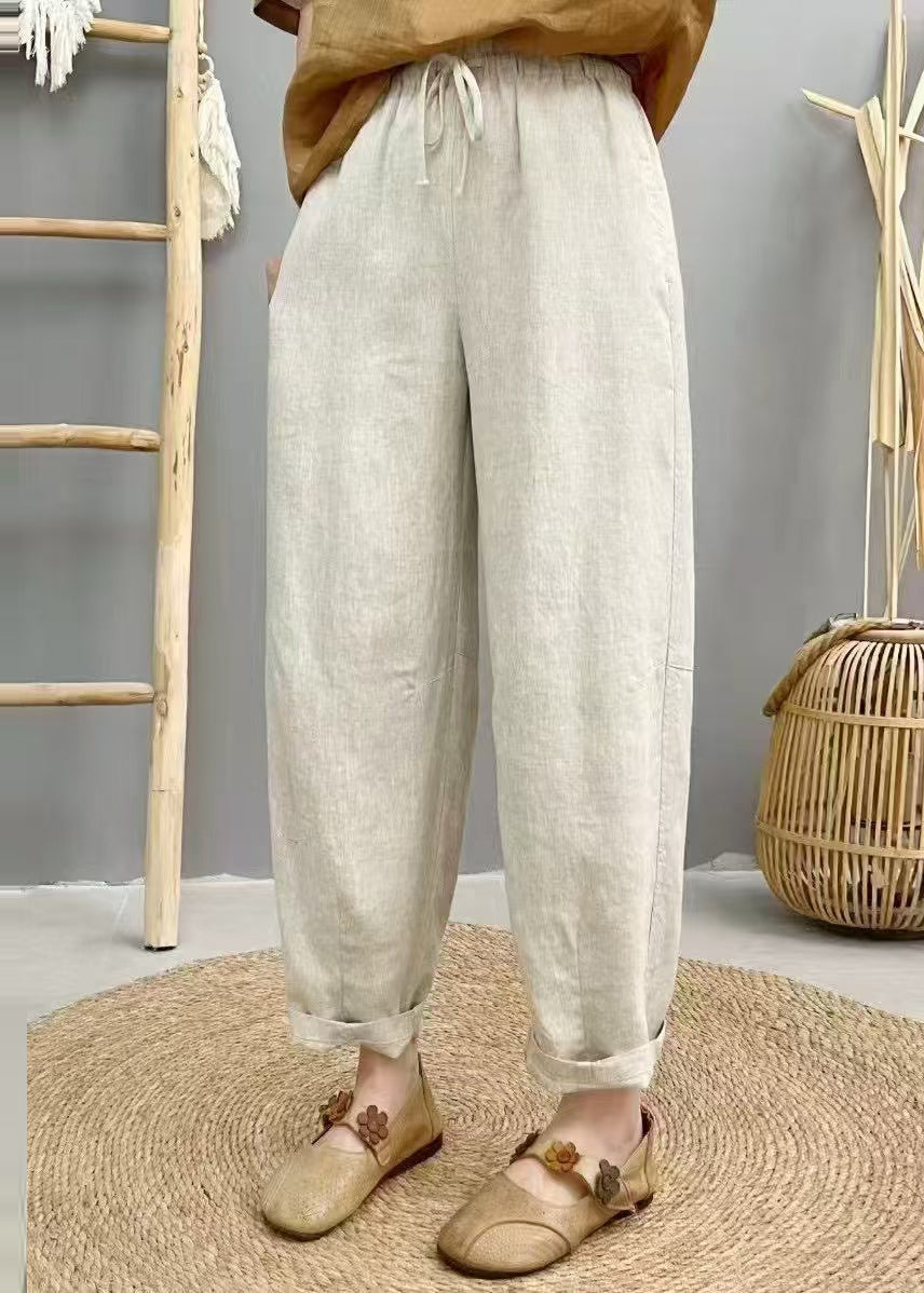 Linen Purple Pants Waist Harem Boho Oversized Elastic Summer