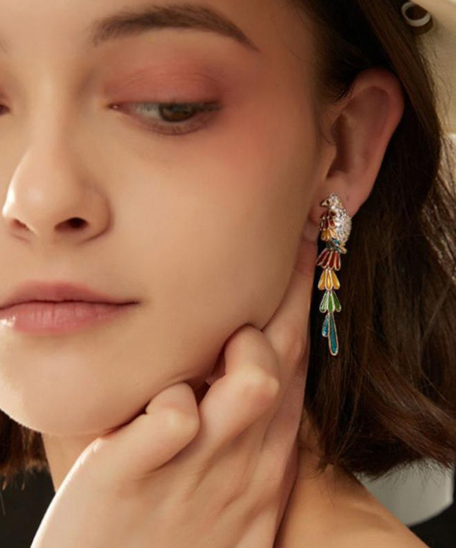 Rainbow Drop Boho Parrot Tassel Earrings Copper Overgild Zircon