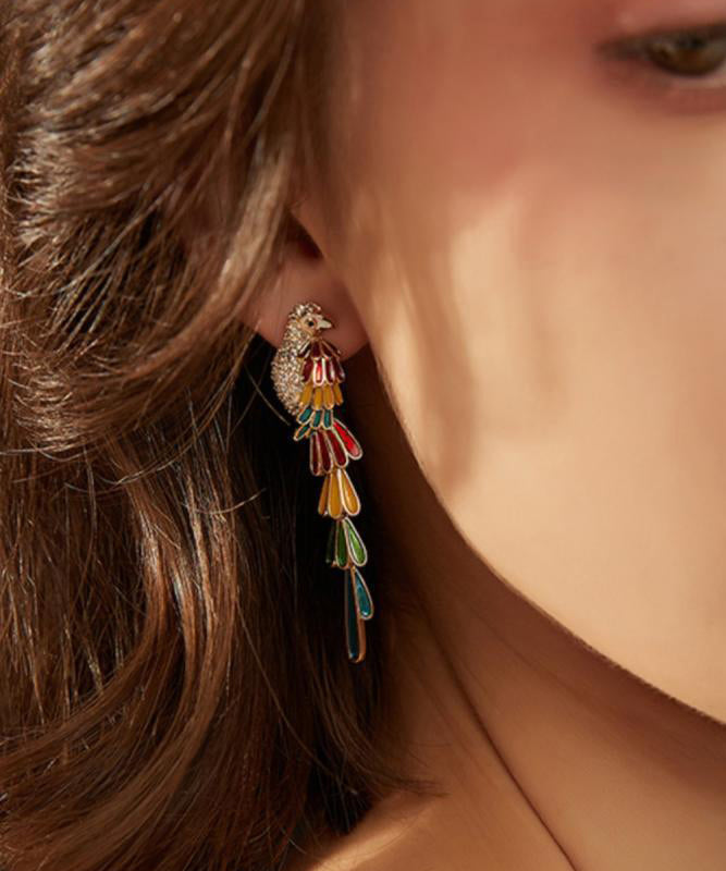 Rainbow Drop Boho Parrot Tassel Earrings Copper Overgild Zircon