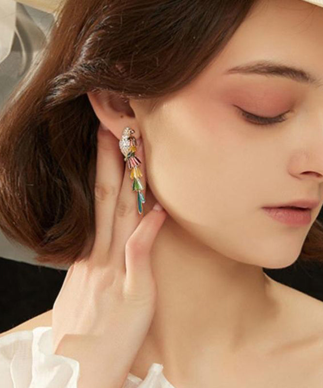 Rainbow Drop Boho Parrot Tassel Earrings Copper Overgild Zircon