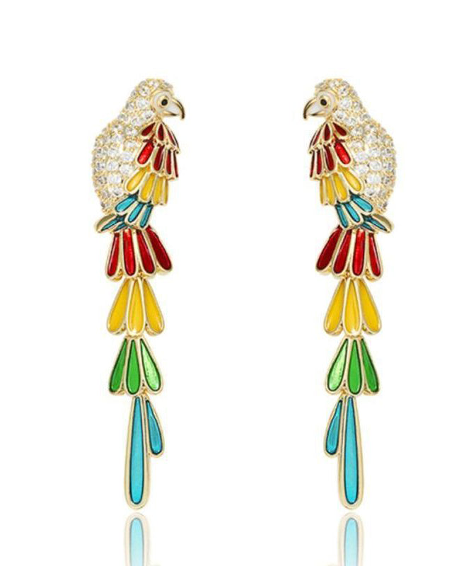 Rainbow Drop Boho Parrot Tassel Earrings Copper Overgild Zircon