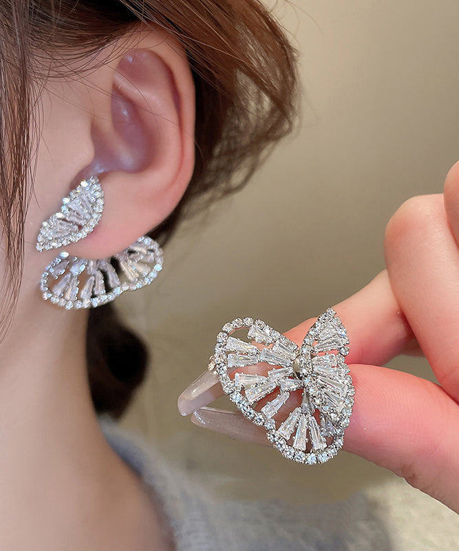 Silk Copper Boho Stud Zircon Hollow Earrings Butterfly Out