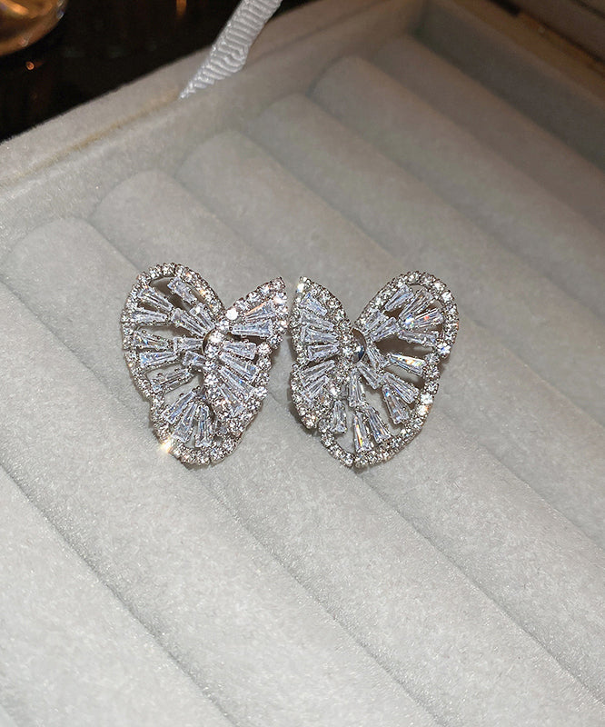 Silk Copper Boho Stud Zircon Hollow Earrings Butterfly Out