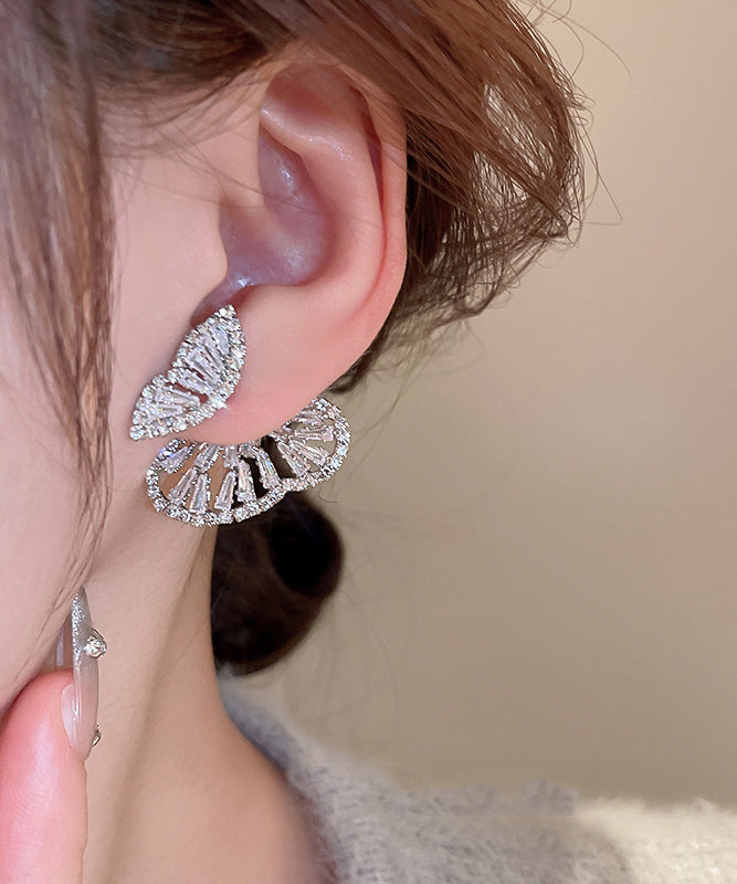 Silk Copper Boho Stud Zircon Hollow Earrings Butterfly Out