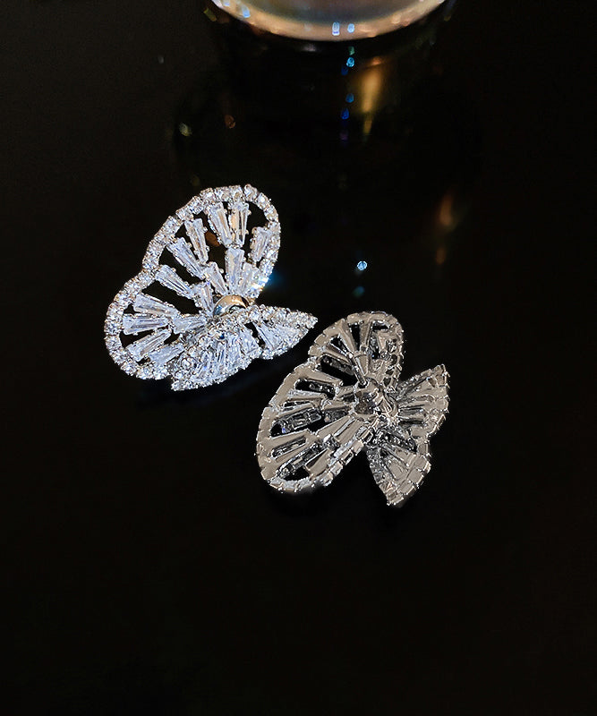 Silk Copper Boho Stud Zircon Hollow Earrings Butterfly Out