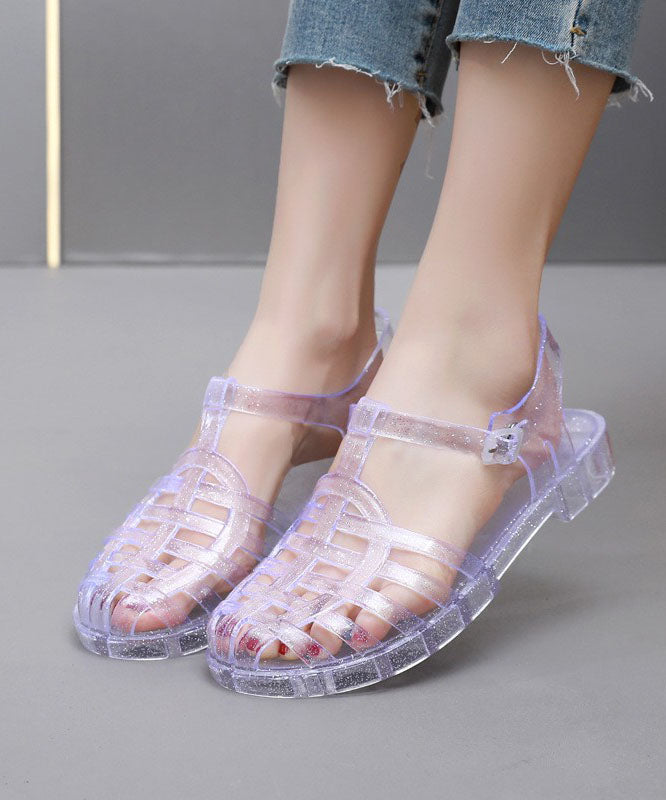 Boho Splicing Hollow Out Flat Clear Sandals White AA012