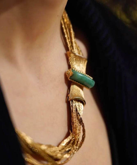 Chain Silver And Weave Jade Sterling Overgild Necklace Boho