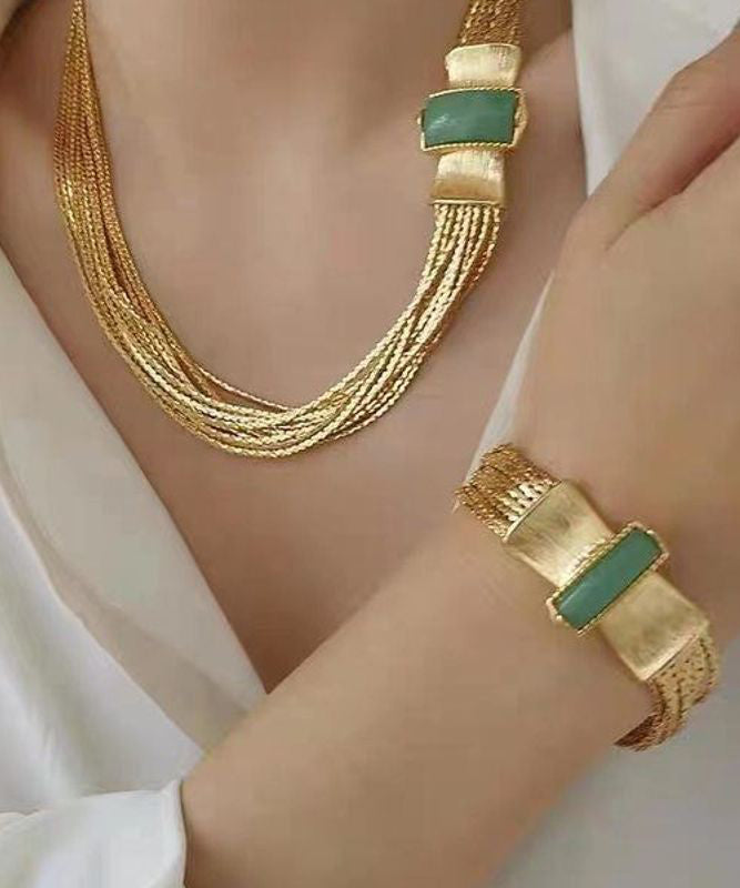 Chain Silver And Weave Jade Sterling Overgild Necklace Boho