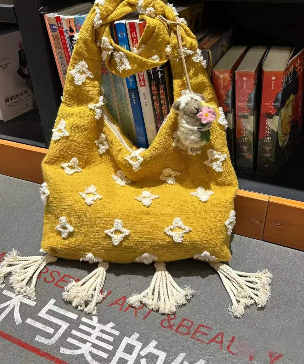 Boho Style Yellow Tassel Canvas Messenger Bag WI027