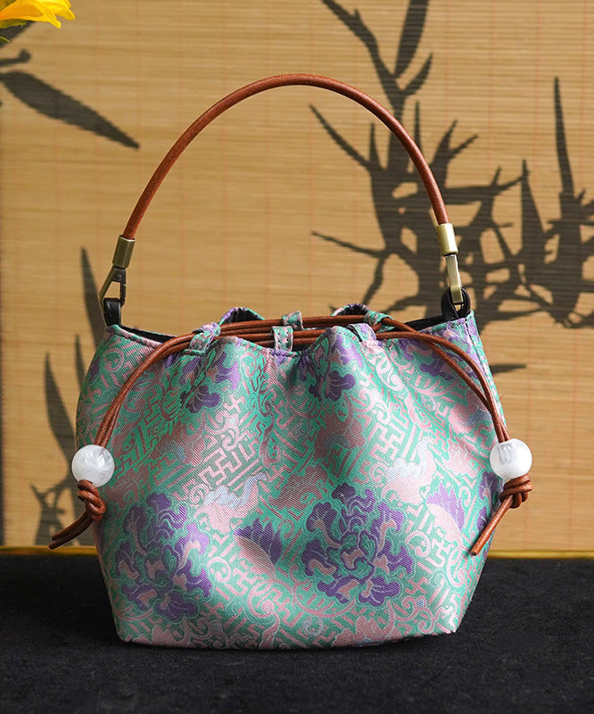 Drawstring Boho Versatile Bag Print Silk Bucket