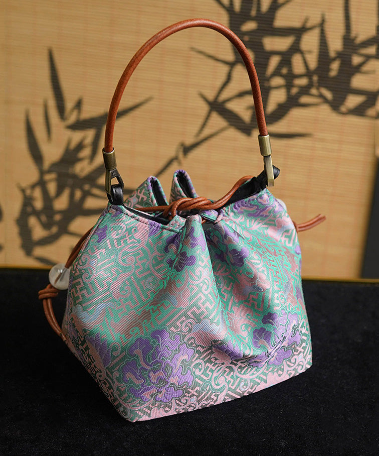 Drawstring Boho Versatile Bag Print Silk Bucket