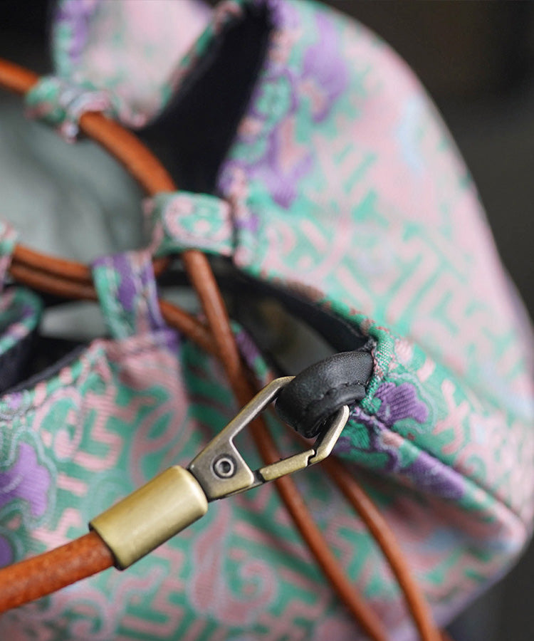 Drawstring Boho Versatile Bag Print Silk Bucket