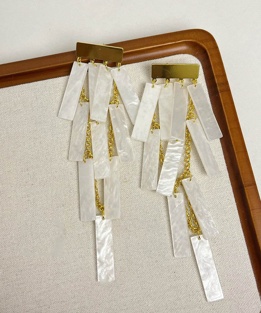 White Tassel Earrings Boho Alloy Drop Acrylic