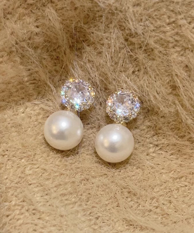 Alloy White Zircon Boho Earrings Pearl Stud