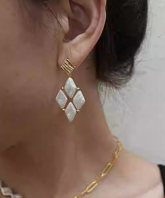 Metal Drop Boho Pear Alloy Earrings White