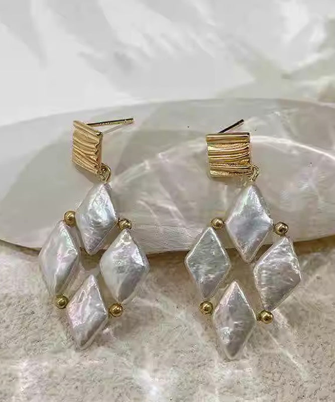 Metal Drop Boho Pear Alloy Earrings White