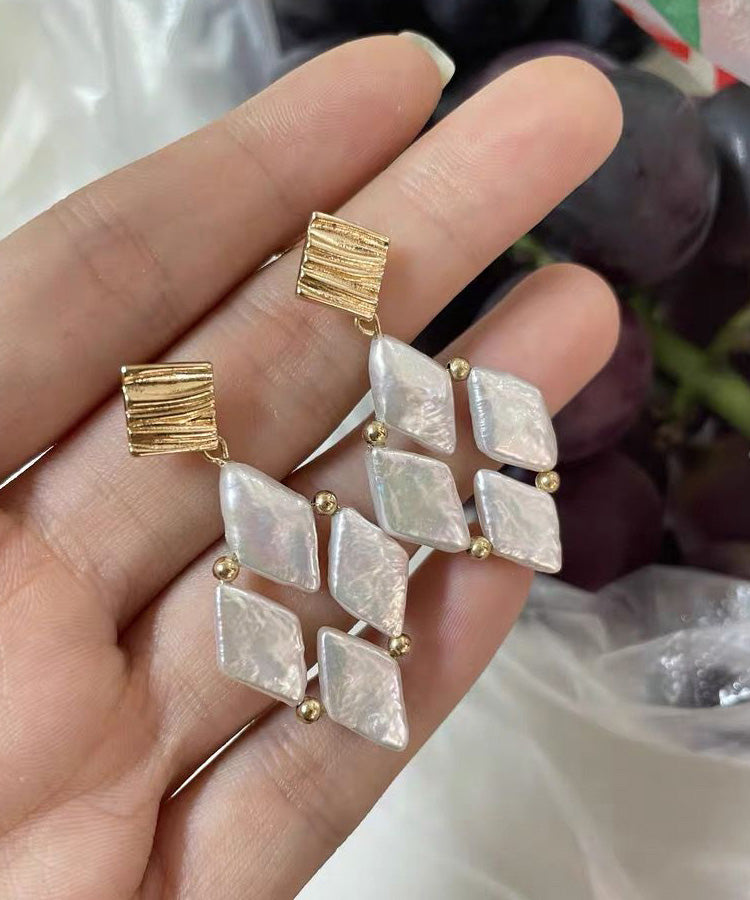 Metal Drop Boho Pear Alloy Earrings White