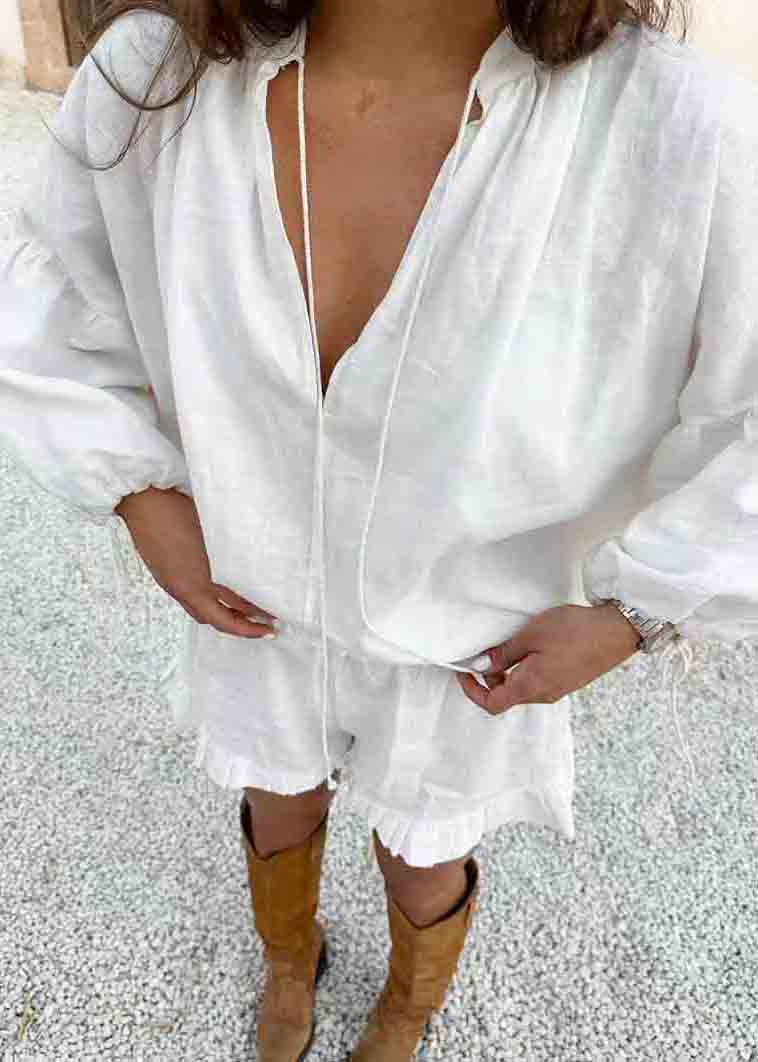 Summer White Pieces Boho Sets Oversized Ruffled Cotton 2 Women