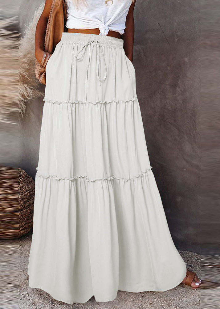 Skirts Summer Elastic Maxi Patchwork Ruffled White Boho Waist