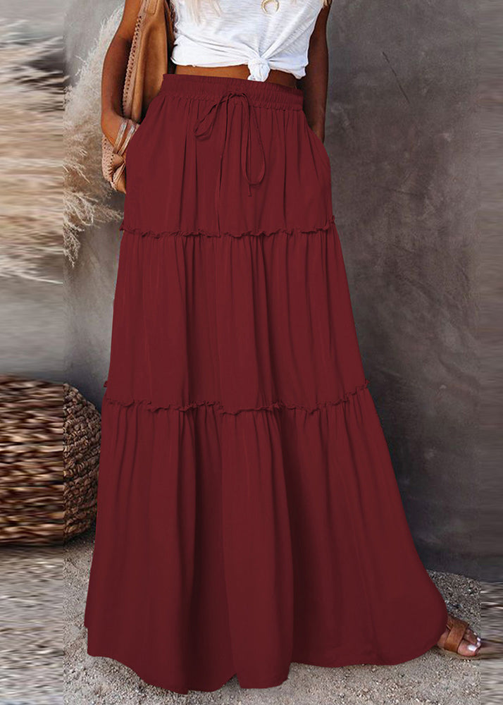 Skirts Summer Elastic Maxi Patchwork Ruffled White Boho Waist