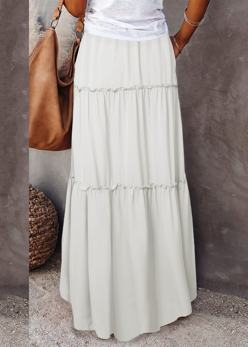 Skirts Summer Elastic Maxi Patchwork Ruffled White Boho Waist