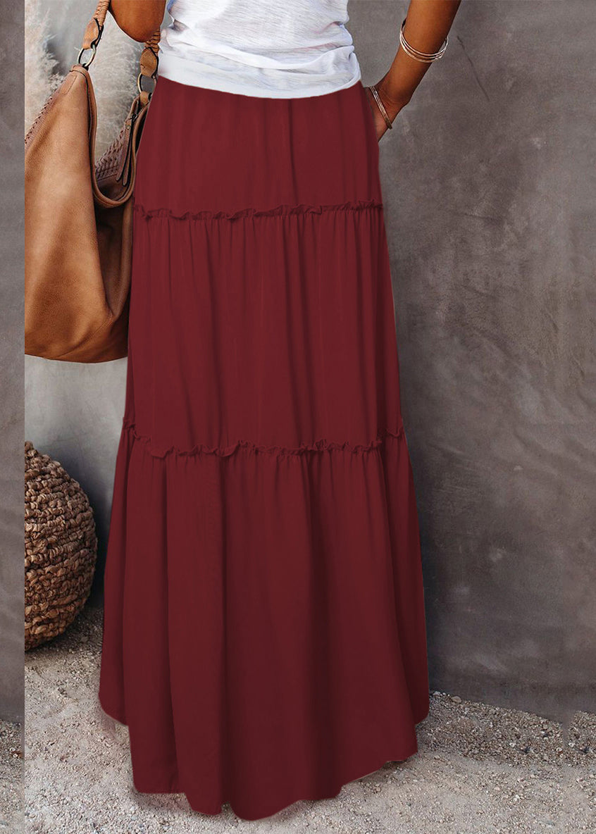 Skirts Summer Elastic Maxi Patchwork Ruffled White Boho Waist