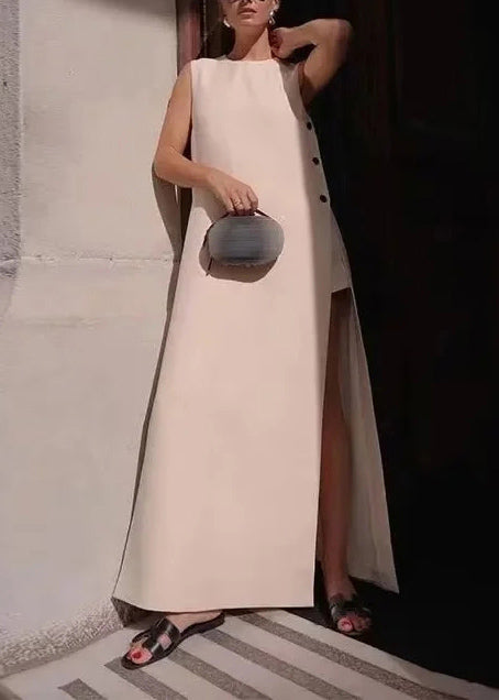 Boho White Side Open Cotton A Line Dress Sleeveless TL008