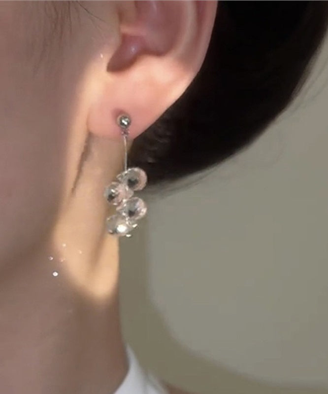 Silver Tassel White Glass Drop Earrings Boho Sterling