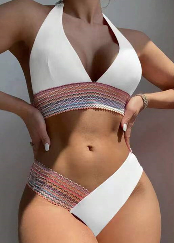 Lace Tie Patchwork Lingerie Boho White Striped Sets