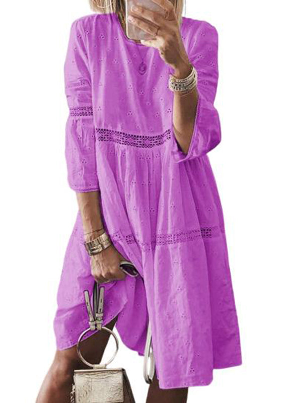 Yellow Hollow Out Long Bracelet Dresses O-Neck Boho Sleeve